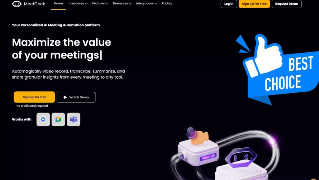 Meetgeek is an AI meeting assistant that offers real-time transcription, meeting summaries, and action items.